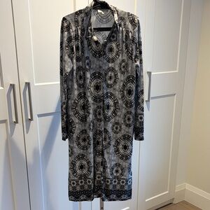 Elegant Black and Gray Colletta Patterned Long Sleeve Dress